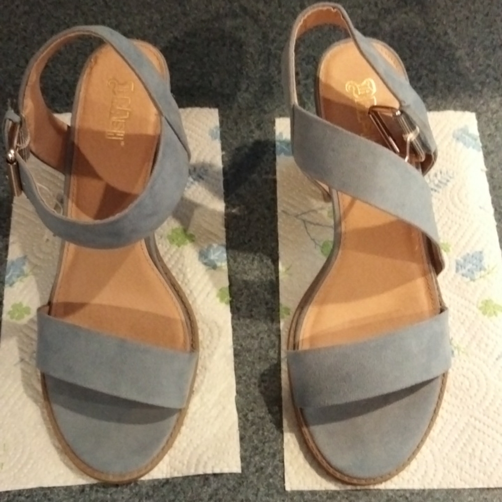 Denim suede sandal heels